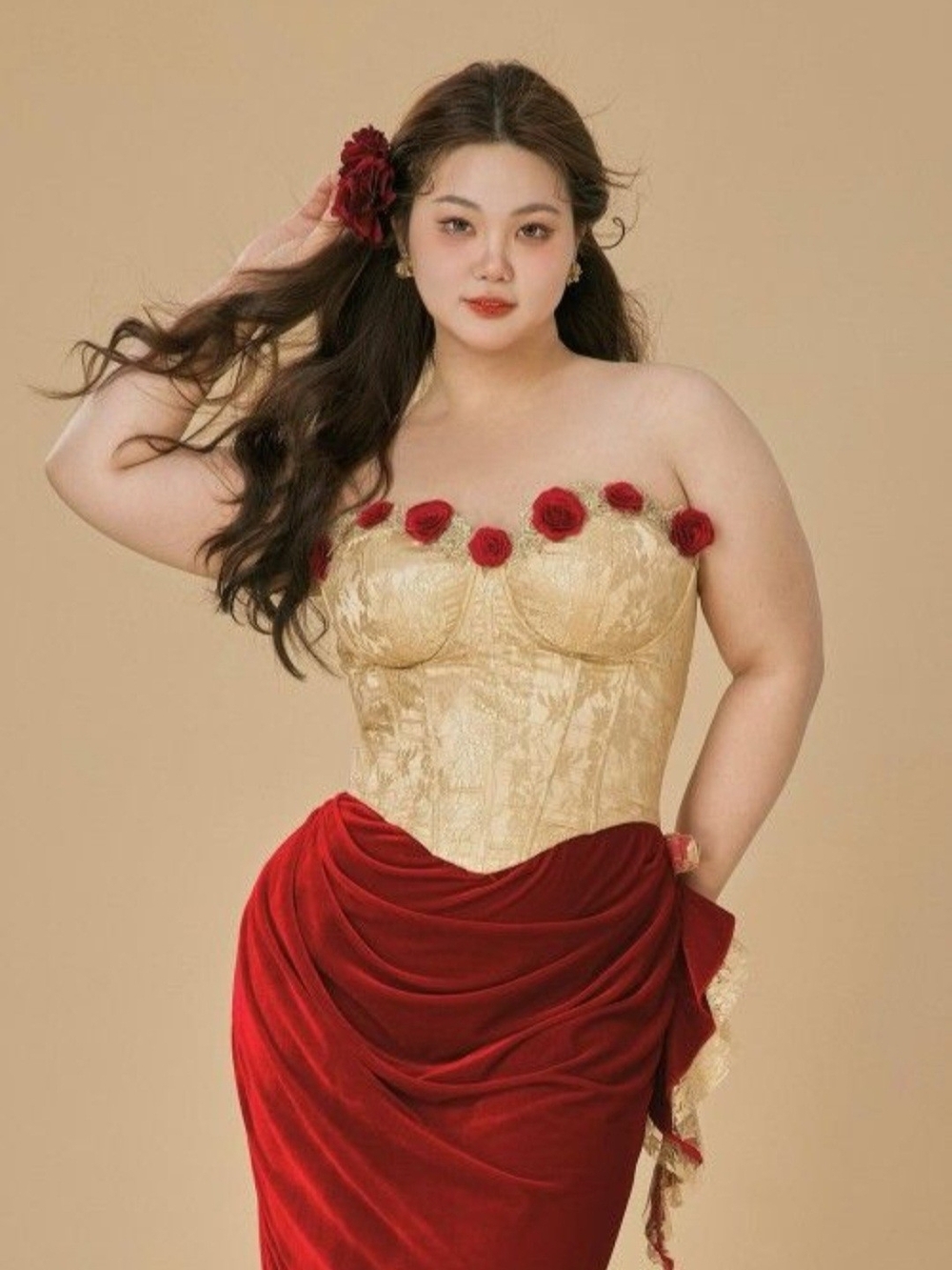 Gold Brocade Strapless Bustier with Red Rose Trim - Women Intimates - Picture 3 of 5